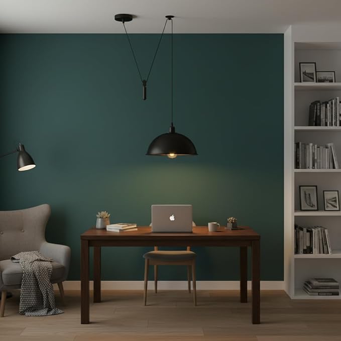 Black Dome Adjustable Pulley Pendant Light – Retro Industrial E26 Hanging Ceiling Lamp Fixture for Kitchen Island, Dining Room, Living Room, Bar & Café Décor (2M, Black)
