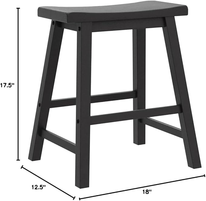 Lexicon Finnian Saddle Solid Wood Stool Set of 2 - Saddle Kitchen Stool Dining Height Stools for Dining, Armless Counter Chair Seating, Perfect Casual - 17.5" SH Black Sand