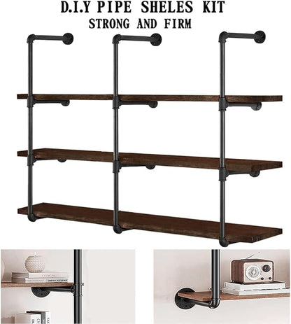 HITOMEN Industrial Iron Pipe Shelves, 3 Set 4-Tier 41.5" Tall 12" Depth, DIY Open Bookshelf Bookcase, Wall Mounted Vintage Retro Shelving, Rustic Farmhouse Pantry Kitchen Storage, Black Shelf Brackets