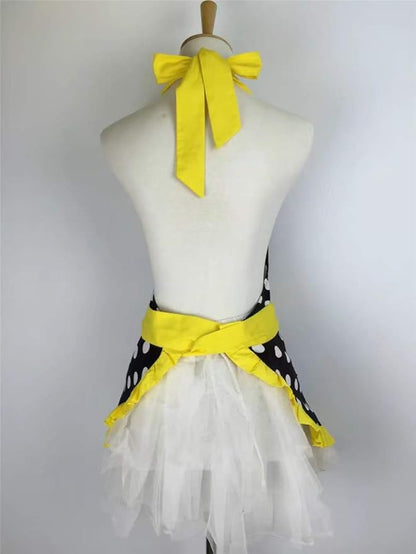 Hyzrz Cute Apron Retro Black Polka Dot Retro Ruffle Side Vintage Cooking Aprons with Pockets for Women Girls (Side Yellow)
