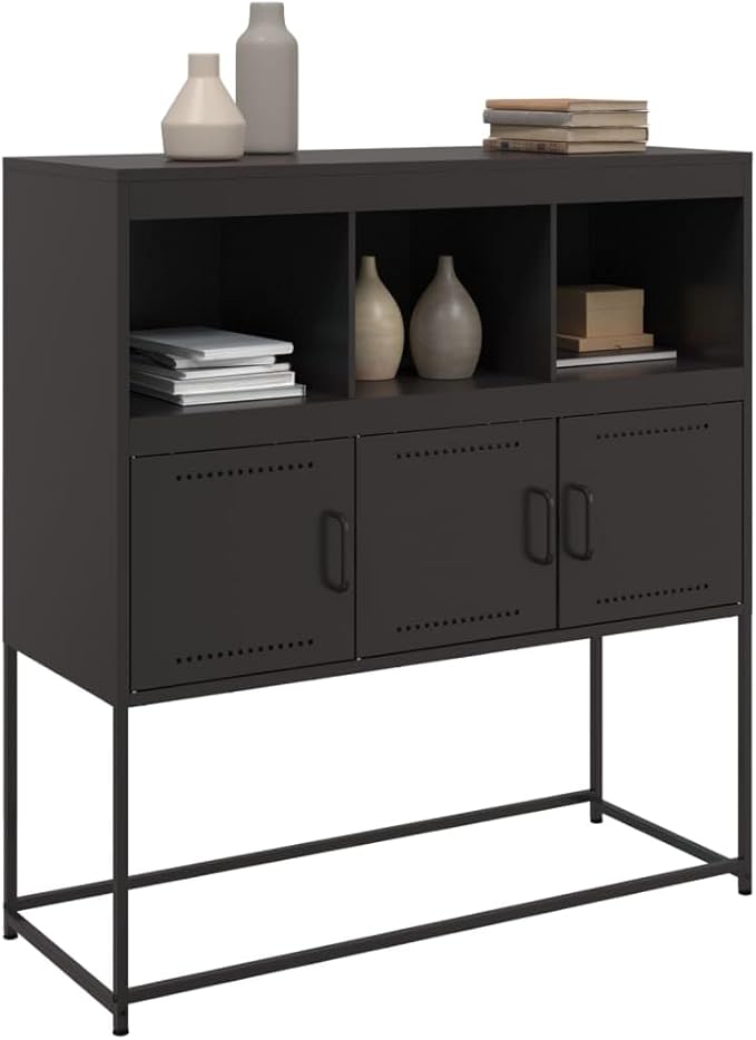 Black Cold-Rolled Steel Sideboard, 3-Door Buffet Cabinet for Living Room, Kitchen Island Furniture Storage, Matte Finish, 39.6 x 100.4 x 42.1 Inches Kitchen Furniture