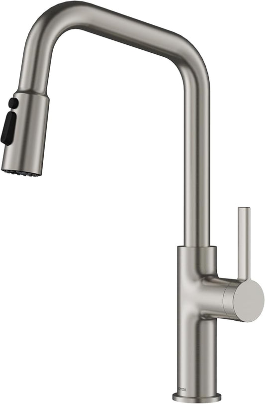 Karran Stalbridge Pull-Down Kitchen Faucet, Single Handle High Arc Design, 3-Function Blade Spray, Spot-Resistant Finish Options (Spot Free Stainless Steel)