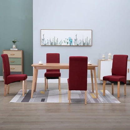 Modern Farmhouse Dining Chairs Set of 4 Red Fabric Upholstered Wooden Frame Accent Chairs for Kitchen Living Room Comfortable Furniture