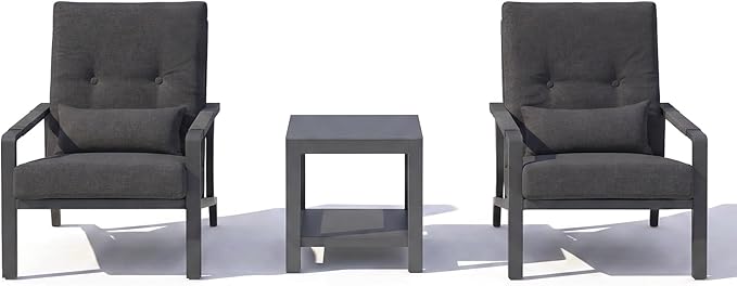 Patio Furniture Set, 3 Pieces Outdoor Patio Furniture with Coffee Table Set, Metal Patio Conversation Sets with Washable and High-Resiliency Sponge Cushions,Upgarded Grey