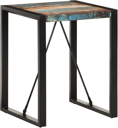 Solid Reclaimed Wood Square Dining Table Small 23.6x23.6in Multicolor Industrial Style with Powder-Coated Steel Frame for Kitchen Dining Room and Intimate Gatherings