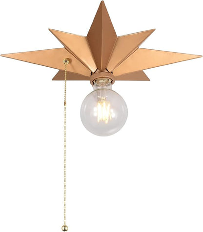 Flush Mount Ceiling Light Fixture with Pull Chain, Brass Star Ceiling Light, Industrial Light Fixtures Ceiling Mount for Hallway, Entryway, Study, Bedroom, Stair, Foyer, Kitchen, Bathroom - Metal