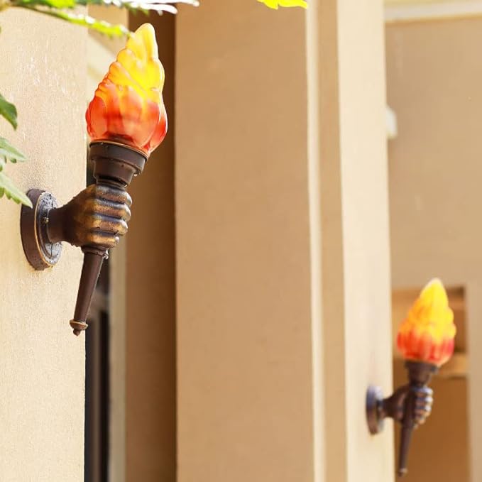 Retro Outdoor Waterproof Wall Lights Fixture Holding Torch Wall Lamp Left Torchbearer Hand Light Glass Lampshade E27 LED Bulb 7W Industrial Style,Bronze,3000K(1Pcs)