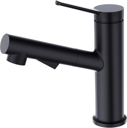 Faustina Matte Black Bathroom Faucet with Pull Out Sprayer, Bathroom Sink Faucet for Vanity or Laundry, Stainless Steel 1 Handle with Deck Plate for 1 or 3 Hole