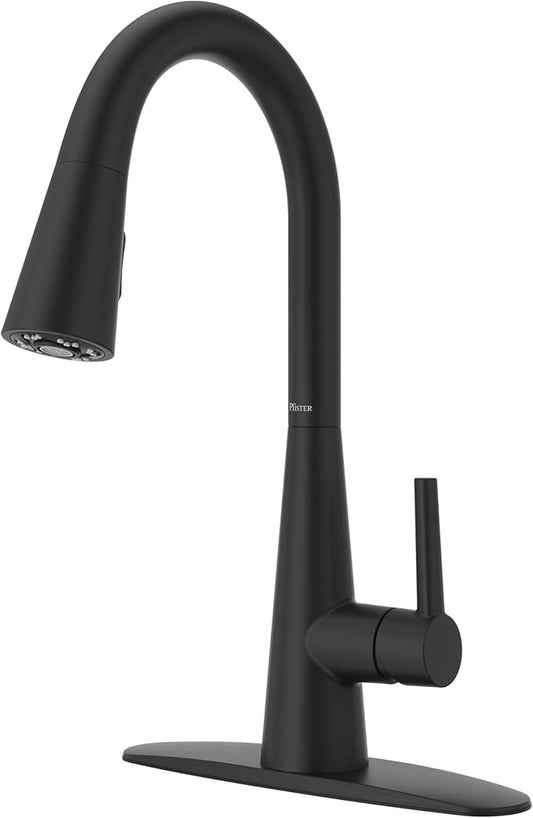 Pfister Barulli Kitchen Faucet with Pull Down Sprayer and Soap Dispenser, Single Handle, High Arc, Matte Black Finish, F5297BARB