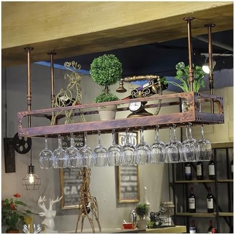 Vintage Ceiling Wine Glass Rack - Adjustable Metal Stemware Holder, Creative Hanging Organizer for Bar, Cafe, Kitchen Island Storage Solution.