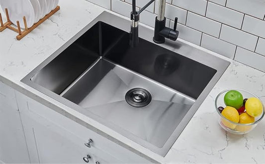 SHACO 25x22 Inch Black Drop In Kitchen Sink, 25 Inch Gunmetal Black RV Laundry Utility Sink, Top Mount 16 Gauge Stainless Steel Single Bowl Deep Small Kitchen Sink