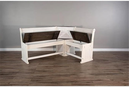 Pemberly Row Farmhouse Wood Kitchen Corner Counter Height Breakfast Dining Nook Set, Corner Conversation Booth Bench with Hidden Storage in White and Brown