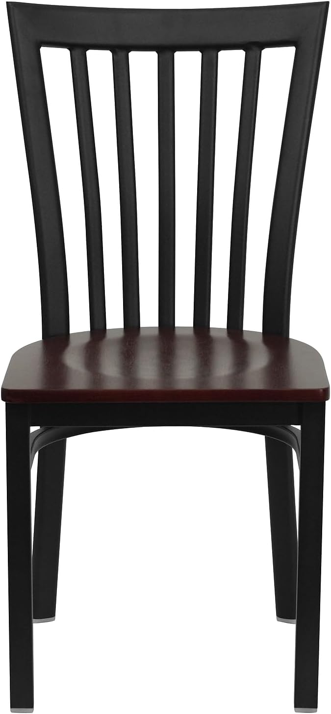 Flash Furniture HERCULES Series Black School House Back Metal Restaurant Chair - Mahogany Wood Seat