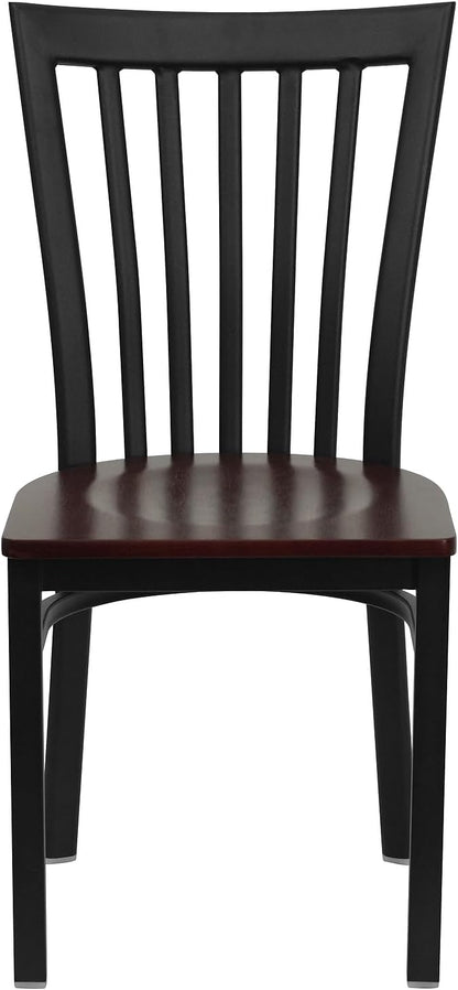 Flash Furniture 2 Pk. HERCULES Series Black School House Back Metal Restaurant Chair - Mahogany Wood Seat