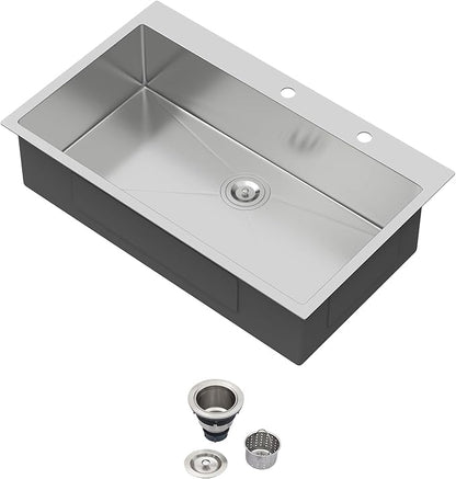 36 Drop In Kitchen Sink - Beslend 36x22 Inch Kitchen Sink Drop In Stainless Steel Sinks Topmount 16 Gauge 9" Deep Single Bowl Above Counter Sinks Dish Basin, Sink Only