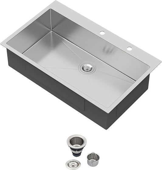 36 Drop In Kitchen Sink - Beslend 36x22 Inch Kitchen Sink Drop In Stainless Steel Sinks Topmount 16 Gauge 9" Deep Single Bowl Above Counter Sinks Dish Basin, Sink Only