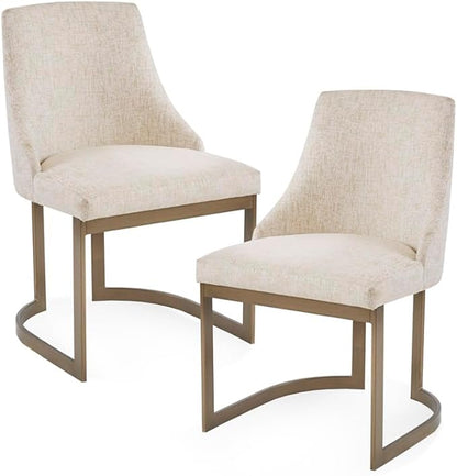 Madison Park Bryce Parsons Upholstered Accent Dining Chairs Set of 2, Padded Seat with Cushion, Antique Gold Metal Frame Back and Sled Leg, Contemporary Modern Chic for Kitchen, Cream 2 Piece