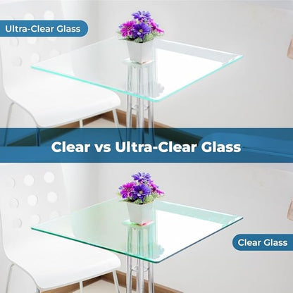 Ultra Clear Glass Table Top 16x30 Inch Rectangle - Low Iron Tempered Glass 1/2 Inch Beveled Edge - Replacement for Dining Patio End Tables - Durable Table Protector