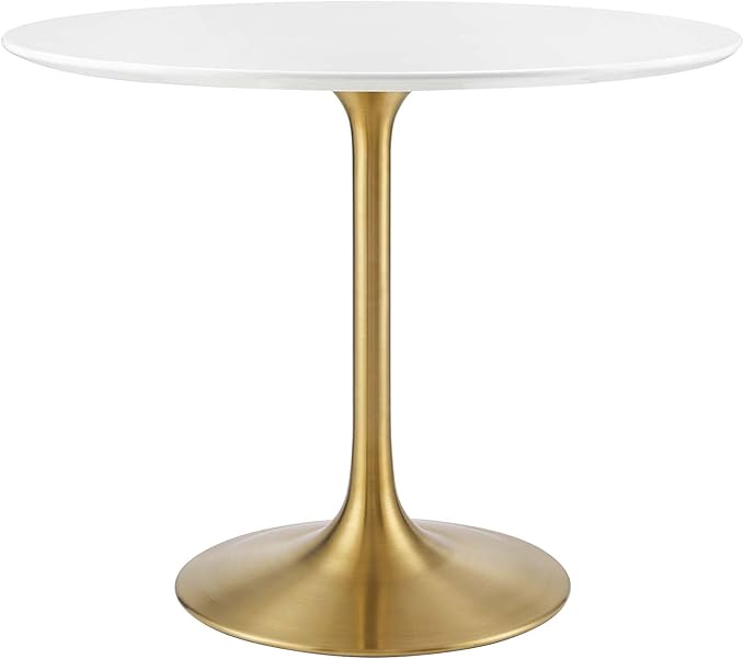 Modway Lippa 36" Mid-Century Modern Dining Table with Round Top in Gold White