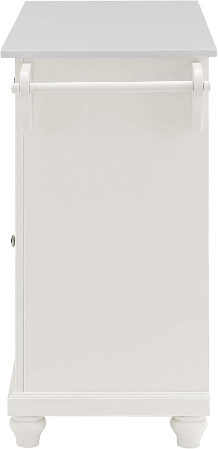 Crosley Furniture Cambridge Stone Top Rolling Kitchen Island Storage Cart, Microwave Stand, Spice Rack, White