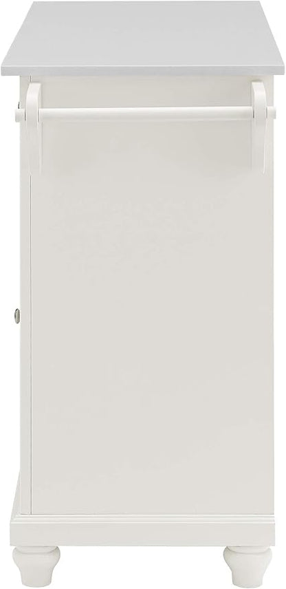 Crosley Furniture Cambridge Stone Top Rolling Kitchen Island Storage Cart, Microwave Stand, Spice Rack, White