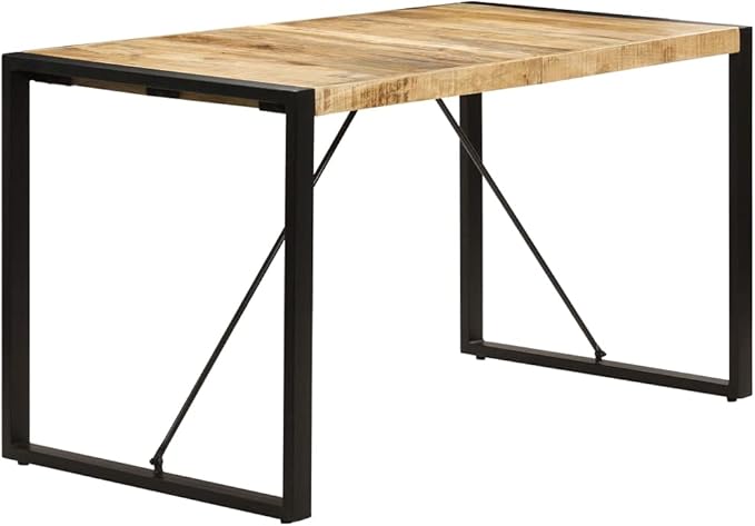 Rectangular Dining Table, Brown Solid Mango Wood with Powder-Coated Steel Legs, Versatile for Kitchen and Dining Room Spaces