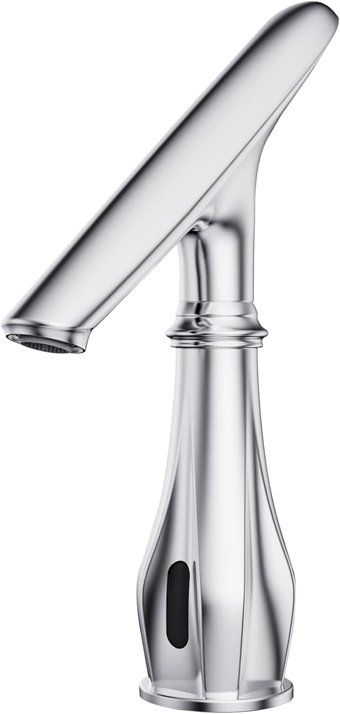 Touchless Bathroom Faucet, Automatic Motion Sensor Chrome Faucet for Bathroom Sink 1 Hole with Cover Plate, Mixing Valve, Battery Operated for Commercial Lavatory, Home Restroom