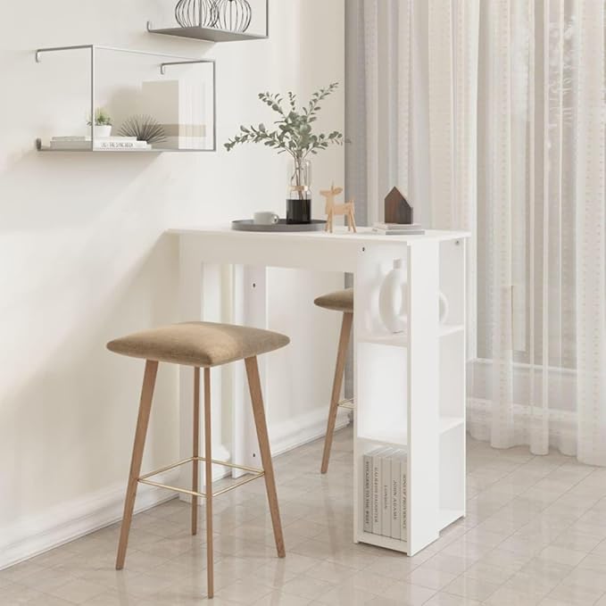 Modern White Bar Table with Storage Shelves, 40.2" Rectangular Kitchen Dining Table for Small Spaces, Multi-Functional Home Bar Counter