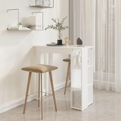 White Engineered Wood High Bar Table Rectangular with 3 Built-in Shelves for Kitchen Dining Room Storage Modern Minimalist Design Durable Structure
