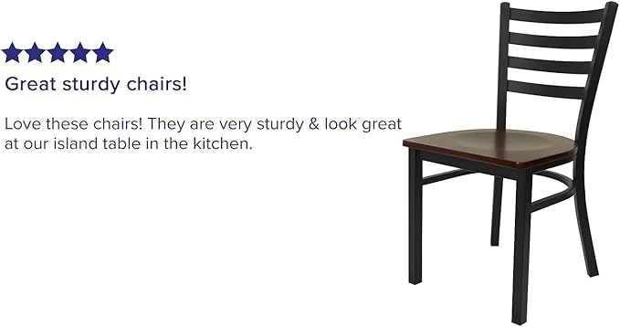 Flash Furniture 2 Pack HERCULES Series Black Ladder Back Metal Restaurant Chair - Mahogany Wood Seat
