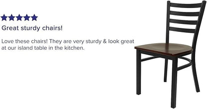 Flash Furniture 2 Pack HERCULES Series Black Ladder Back Metal Restaurant Chair - Mahogany Wood Seat
