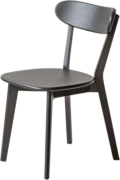 Modern Black Solid Oak Dining Chair, Single Chair for Replacement & Add-On, All Solid Wood with Curved Back, 400lb Capacity Easy Assembly for Kitchen, Cafe, Home
