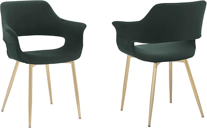 Armen Living Gigi Green Velvet Dining Room Chair with Gold Metal Legs - Set of 2