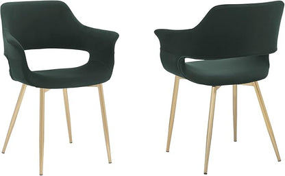 Armen Living Gigi Green Velvet Dining Room Chair with Gold Metal Legs - Set of 2