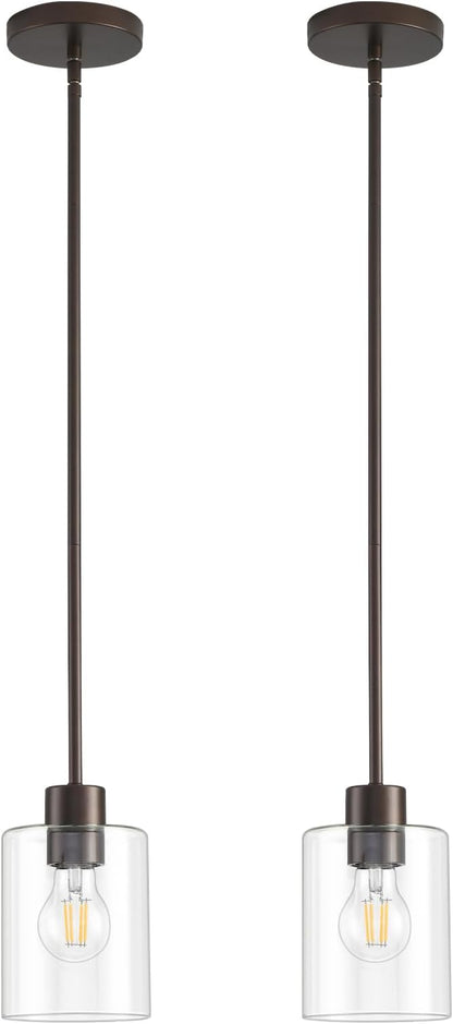 Oil Rubbed Bronze Pendant Lights Kitchen Island - Clear Glass Pendant Light Fixture Multiple Stems Rods 3 Units 12 Inch 3 Units 4 Inch (2 Pack Oil Rubbed Bronze Downrod)