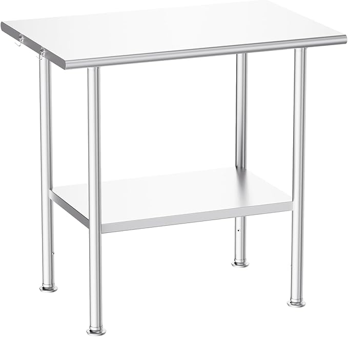 Atelicf Stainless Steel Prep Table for Work, 24 * 36 Inch, High Load Bearing with Undershelf for BBQ, Restaurants, Workshops, Kitchens, Garages and Gardens