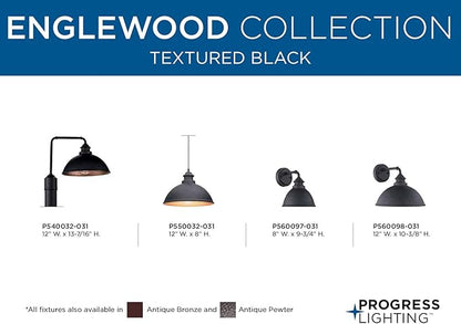 Progress Lighting Englewood Collection 1-Light Farmhouse Outdoor Post Lantern Light Textured Black, 13-7/16" x 16" x 12"
