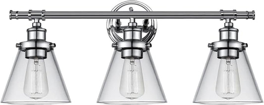 Globe Electric 51445 Parker 3-Light Vanity Light, Chrome, Clear Glass Shades, Bulb Not Included