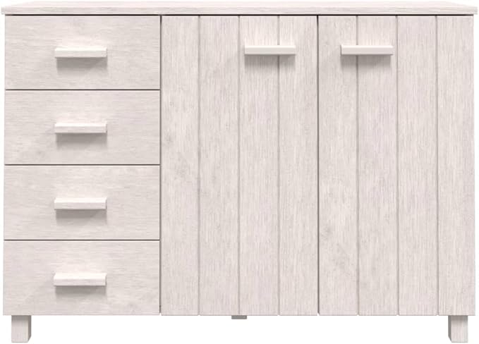 White Sideboard Buffet Cabinet for Dining Room Solid Pine Wood with 4 Drawers 2 Doors 44.5 x 15.7 x 31.5 in Storage Console for Living Room Kitchen Coffee Bar