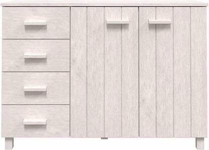 White Sideboard Buffet Cabinet for Dining Room Solid Pine Wood with 4 Drawers 2 Doors 44.5 x 15.7 x 31.5 in Storage Console for Living Room Kitchen Coffee Bar