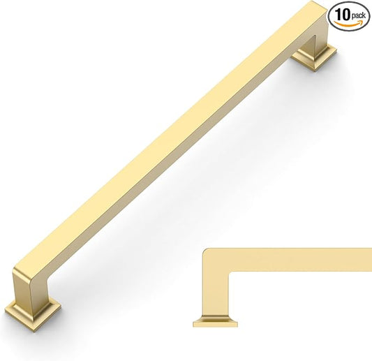 Amerdeco 10 Pack Brushed Gold Cabinet Pulls 9 Inch(224MM) Hole Centers Kitchen Cabinet Handles Cabinet Hardware Kitchen Handles for Cabinets Cupboard Handles Drawer Pulls ZH0019