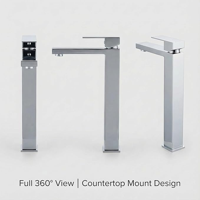 AVSIILE Chrome Vessel Sink Faucet, 1 Hole Single Handle Tall Bathroom Vanity Faucets, Modern Utility Rv Laundry Bath Restroom Mixer Tap with Metal Pop Up Drain and 2 Water Supply Lines
