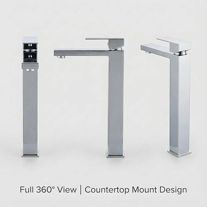 AVSIILE Chrome Vessel Sink Faucet, 1 Hole Single Handle Tall Bathroom Vanity Faucets, Modern Utility Rv Laundry Bath Restroom Mixer Tap with Metal Pop Up Drain and 2 Water Supply Lines
