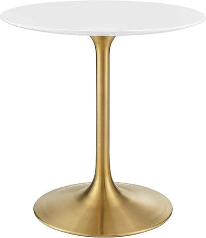 Modway Lippa 28" Mid-Century Modern Dining Table with Round Top in Gold White