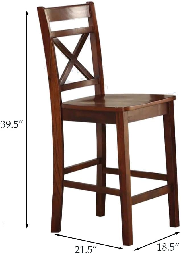 Cherry Wood Counter Height Chairs Set of 2 for Kitchen Island & Dining Room Seating - Kitchen Island Chairs, Cross Back Design with Footrest