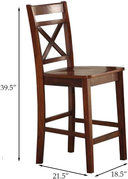 Cherry Wood Counter Height Chairs Set of 2 for Kitchen Island & Dining Room Seating - Kitchen Island Chairs, Cross Back Design with Footrest
