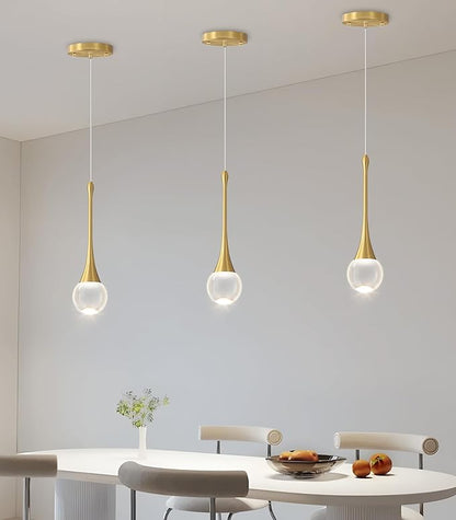 Modern Kitchen Island Pendant Lights Dimmable LED Crystal Chandelier Hanging Pendant Chandelier Gold 3 Pack