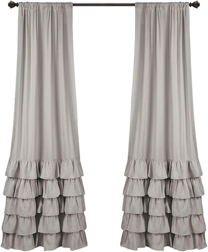 Lush Decor Allison Ruffle Light Filtering Window Curtain Panels Pair 40" W x 95" L Light Gray - Coquette Curtains for Bedroom - Ruffle Curtains Kids