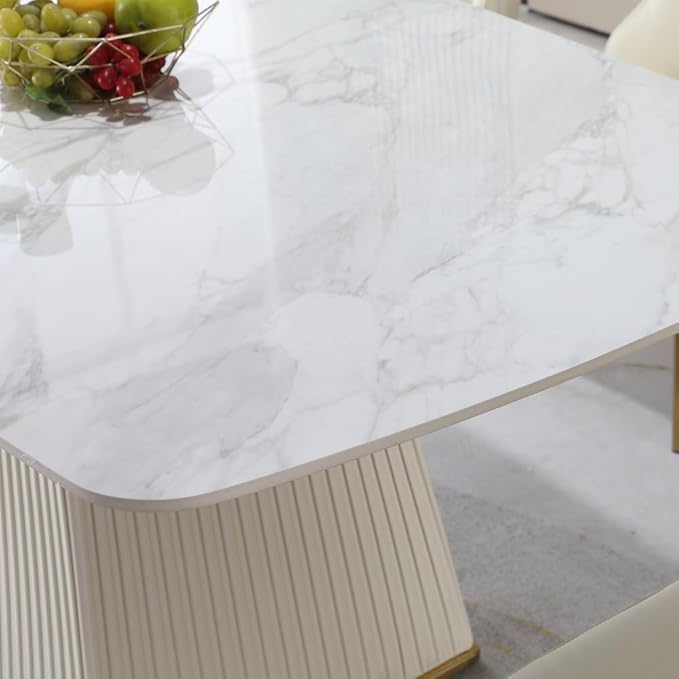 Modern Sintered Stone Dining Table for 6-8, Luxury Faux Marble Kitchen Table with Heavy-Duty Base, Heat-Resistant Furniture for Dining Room & Family Gatherings (Table)