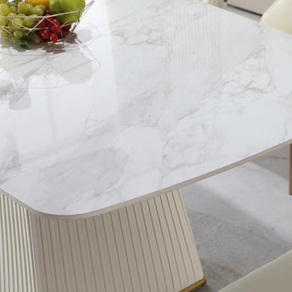 Modern Sintered Stone Dining Table for 6-8, Luxury Faux Marble Kitchen Table with Heavy-Duty Base, Heat-Resistant Furniture for Dining Room & Family Gatherings (Table)